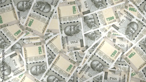 500 Indian Rupee bills background. Many banknotes. Finance. Business concept.  photo