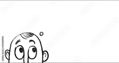 Animated hand drawn brush stroke person face thinking and bubble frame isolated on white background