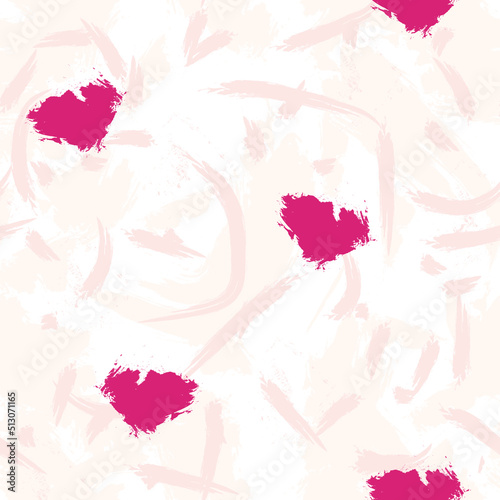 Cute love art with abstract hearts on pastel pink background. Hand draw romantic seamless pattern.