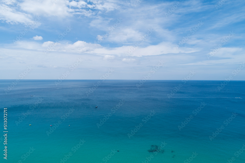 Beautiful sea water surface Blue sky background. Bird's eye view sea landscape