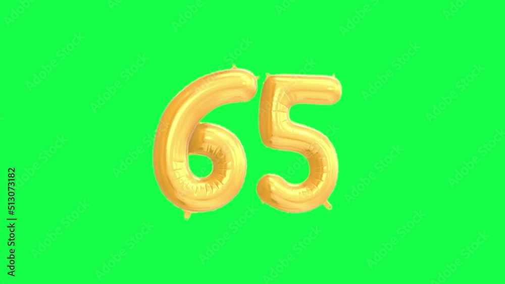 Gold Helium Letter Balloon With Number 65. Green Screen And Alpha Luma Matte Channel. Loop Animation. Gold Helium Letter Balloon With Number 65. Green Screen And Alpha Luma Matte Channel. Loop Animation.