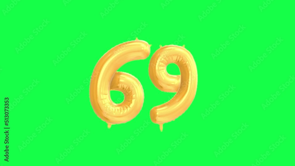 Gold Helium Letter Balloon With Number 69. Green Screen And Alpha Luma Matte Channel. Loop Animation. Gold Helium Letter Balloon With Number 69. Green Screen And Alpha Luma Matte Channel. Loop Animation.