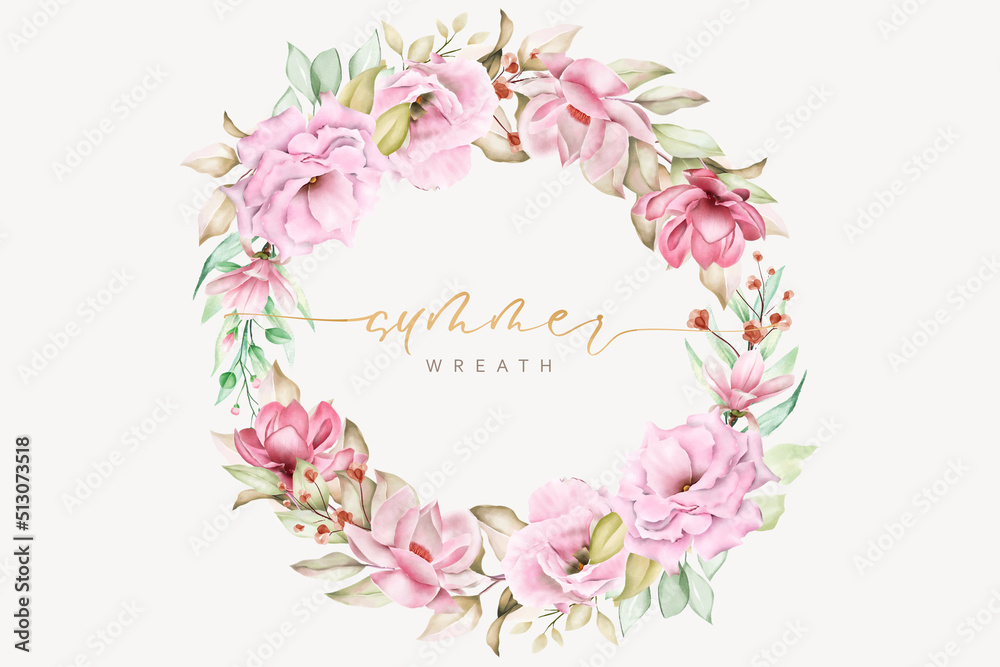 watercolor floral summer wreath and background design