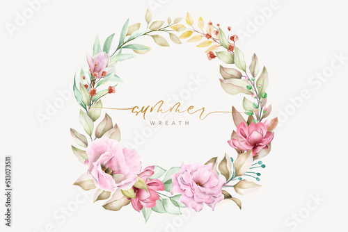 watercolor floral summer wreath and background design