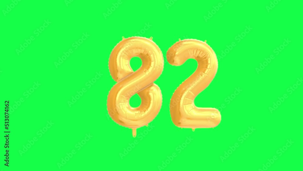 Gold Helium Letter Balloon With Number 82. Green Screen And Alpha Luma Matte Channel. Loop Animation. Gold Helium Letter Balloon With Number 82. Green Screen And Alpha Luma Matte Channel. Loop Animation.