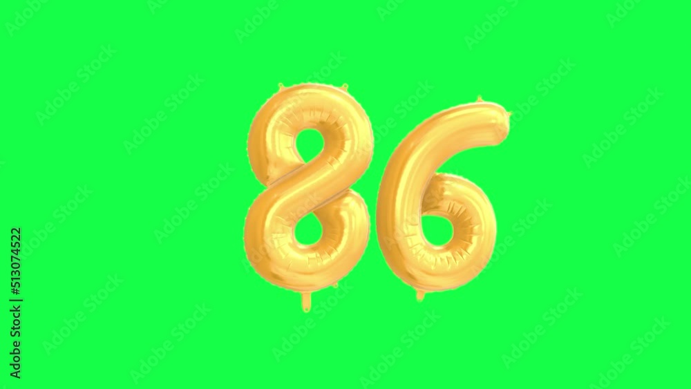 Gold Helium Letter Balloon With Number 86. Green Screen And Alpha Luma Matte Channel. Loop Animation. Gold Helium Letter Balloon With Number 86. Green Screen And Alpha Luma Matte Channel. Loop Animation.