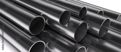 Canvastavla Steel pipes on white background. 3d Render illustration