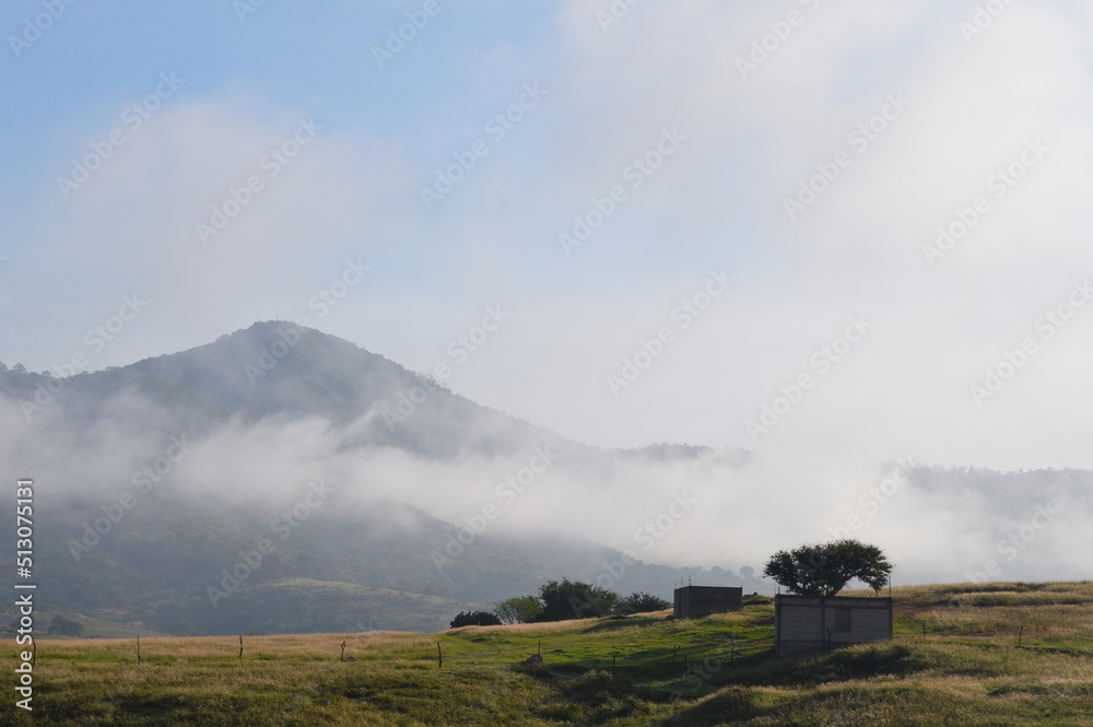 Fototapeta premium house under construction, landscape and sky