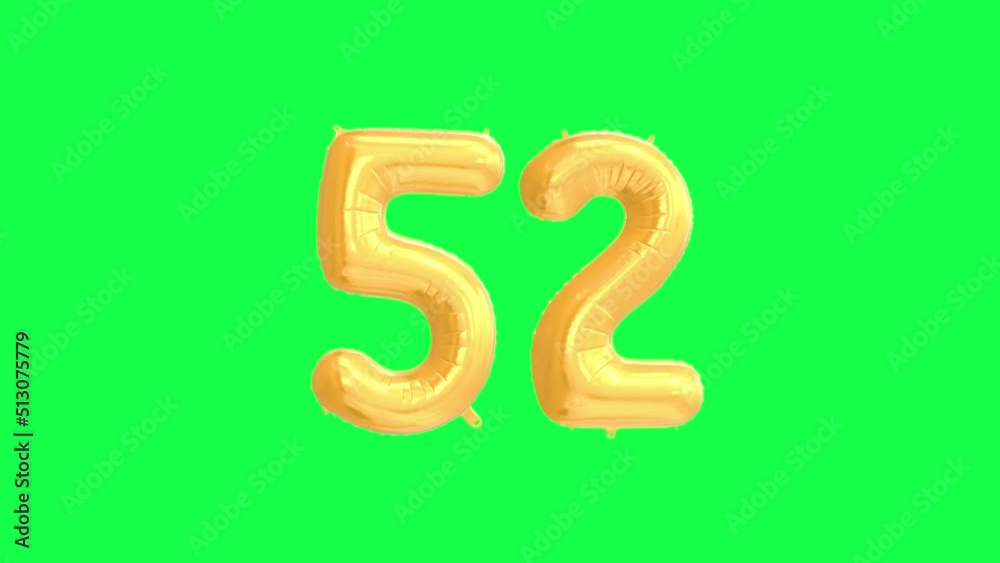Gold Helium Letter Balloon With Number 52. Green Screen And Alpha Luma Matte Channel. Loop Animation. Gold Helium Letter Balloon With Number 52. Green Screen And Alpha Luma Matte Channel. Loop Animation.