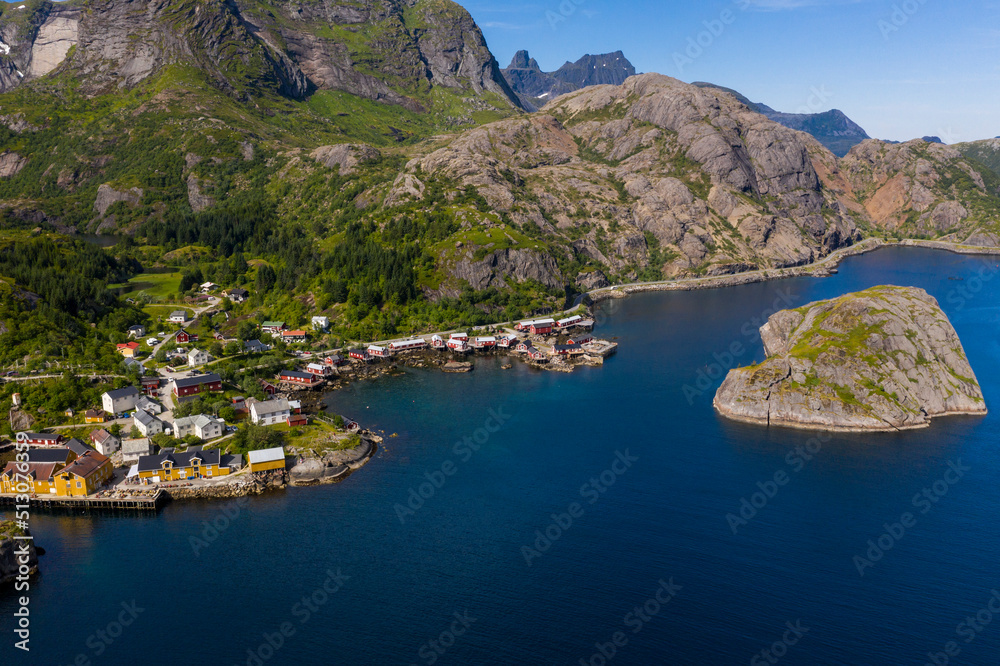 View of Nusfjord, a historical fishing village in the Lofoten Archipelago (Norway)