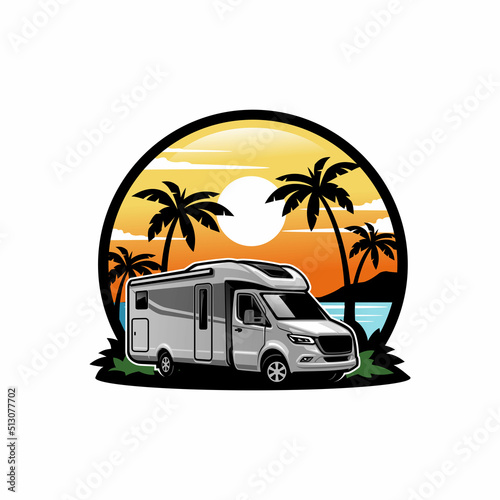 RV camping car illustration logo vector