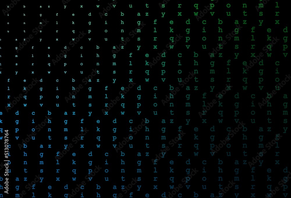 Dark blue, green vector background with signs of alphabet. Dark blue, green vector background with signs of alphabet.