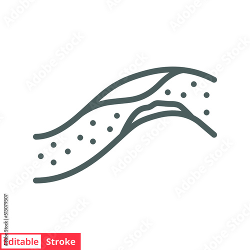 High cholesterol icon. Simple outline style. Artery blocked by cholesterol, atherosclerosis concept. Thin line vector illustration isolated on white background. Editable stroke. EPS 10.