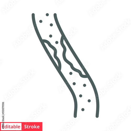 High cholesterol icon. Simple outline style. Artery blocked by cholesterol, atherosclerosis concept. Thin line vector illustration isolated on white background. Editable stroke. EPS 10.