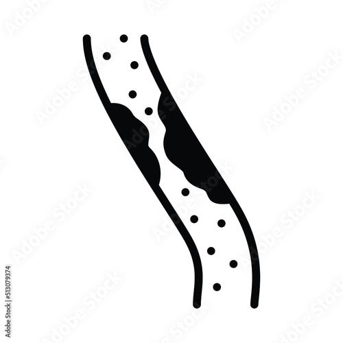 High cholesterol icon. Simple solid style. Artery blocked by cholesterol, atherosclerosis concept. Glyph vector illustration isolated on white background. EPS 10.