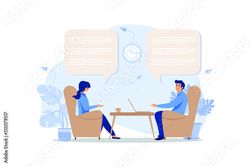workers are sitting at the negotiating table, vector collective thinking and brainstorming,  flat design modern illustration