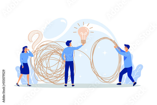tangle tangled and unraveled. abstract metaphor, business problem solving concept. flat design modern illustration