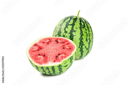Watermelon with half isolated on white background.