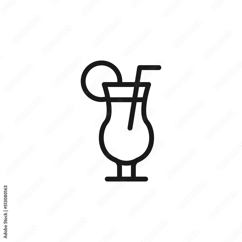 Summer cocktail signs. Vector symbol drawn in flat style with black line. Perfect for adverts, web sites, cafe and restaurant menu. Icon of slice of orange in cocktail glass Summer cocktail signs. Vector symbol drawn in flat style with black line. Perfect for adverts, web sites, cafe and restaurant menu. Icon of slice of orange in cocktail glass
