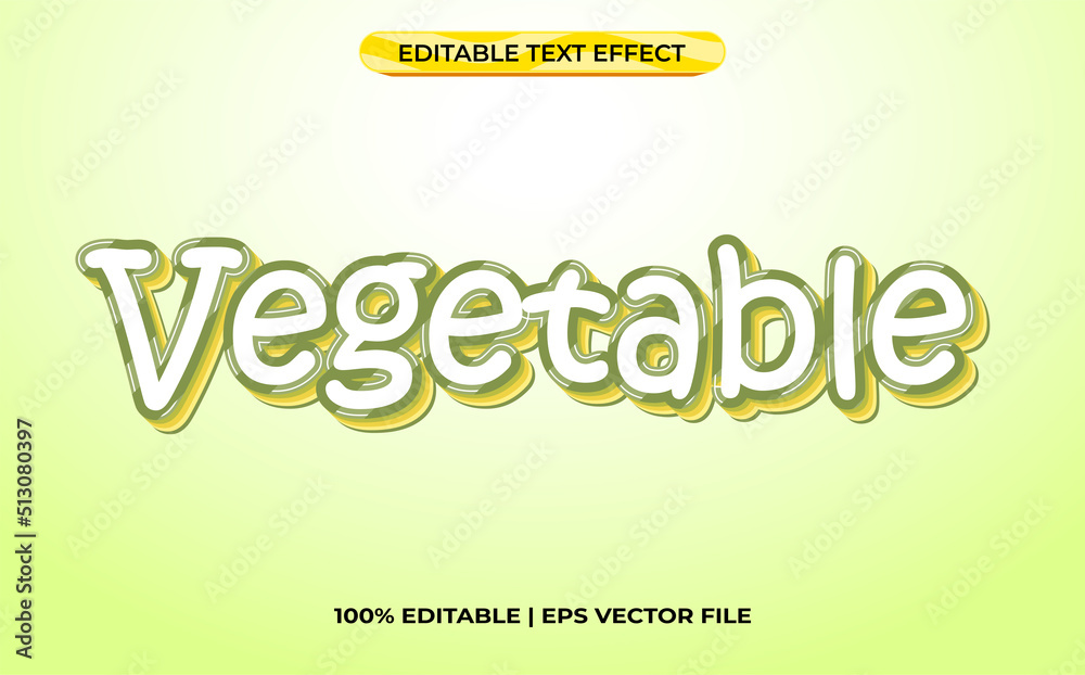 Vegetable 3d text effect with bright theme. green typography template for fresh product Vegetable 3d text effect with bright theme. green typography template for fresh product