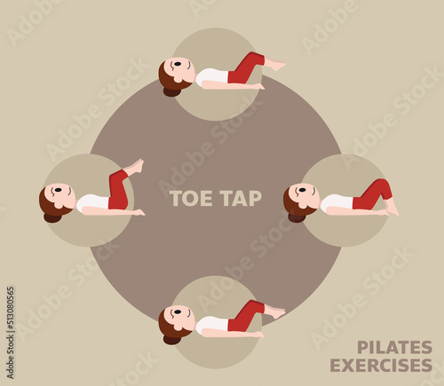 Pilates Moves Exercises Toe Tap Cute Cartoon Vector Illustration