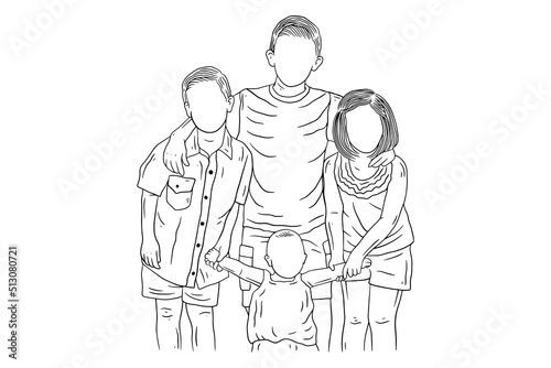 Happy family sibling daughter and son love kids friends baby children younger brother and sister line art hand drawn style