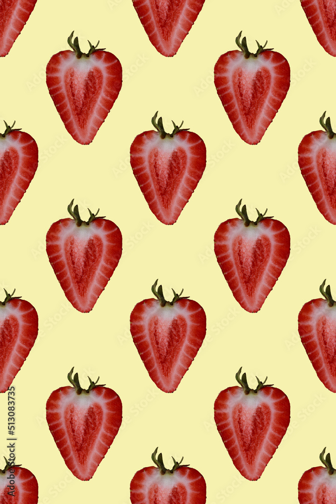 fresh strawberries pattern on yellow background fresh strawberries pattern on yellow background