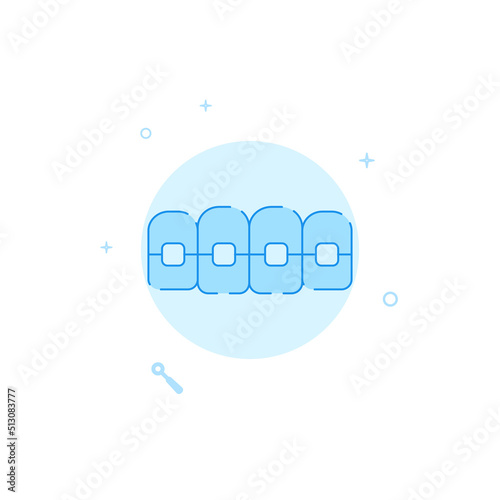 Dental braces vector icon. Flat illustration. Filled line style. Blue monochrome design. Editable stroke. Adjust line weight.
