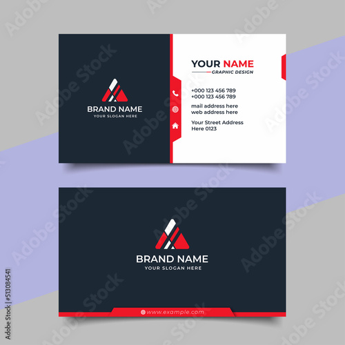 Red modern creative business card and name card horizontal simple clean template vector design