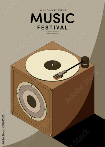 Music poster design template background with vinyl record vintage retro style