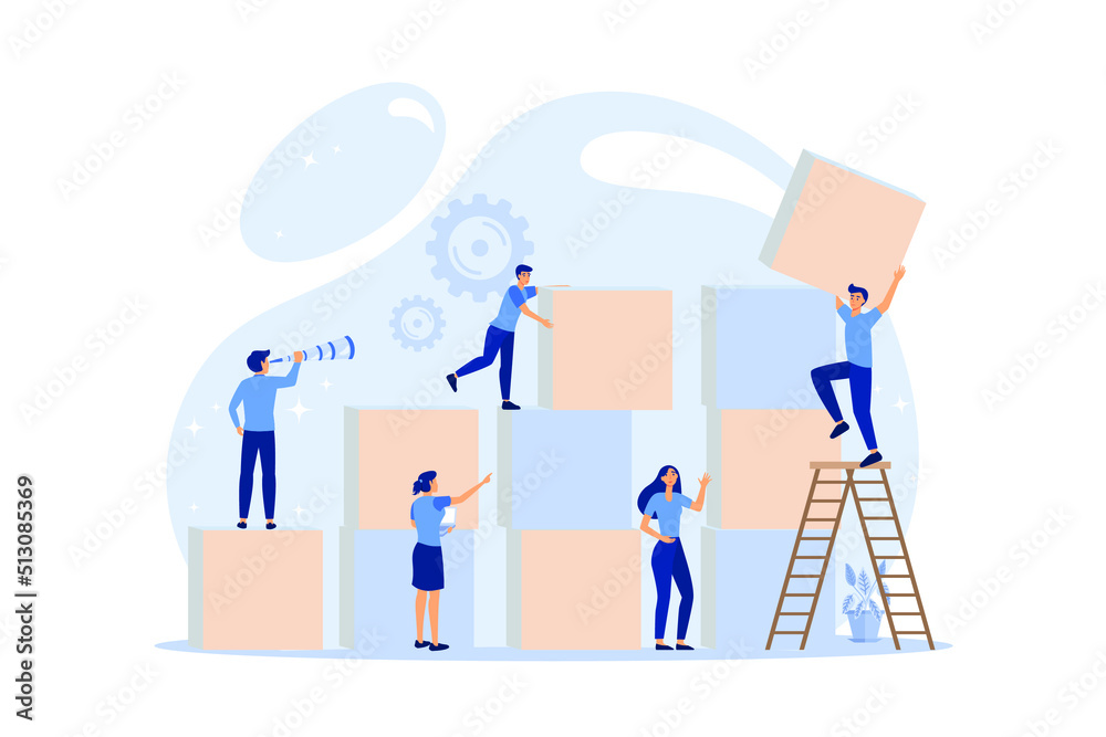 people connecting puzzle elements. Vector illustration flat design style. Symbol of teamwork, cooperation, partnership. flat design modern illustration