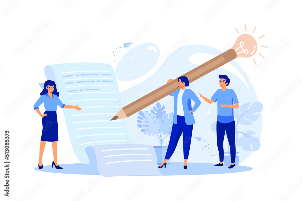 pencil with light bulb. business meeting and brainstorming, business concept for collaboration, finding new solutions. flat design modern illustration