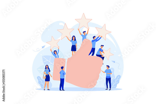 a vote, measurement of customer satisfaction and star rating, satisfactory rating, hand shows a class sign vector. flat design modern illustration