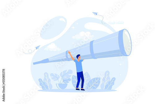 watching through a spyglass, looking to the future, Business Character Foresight. flat design modern illustration