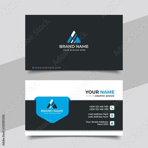 Blue modern creative business card and name card horizontal simple clean template vector design