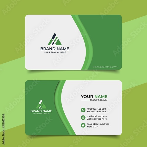 Green modern creative business card and name card horizontal simple clean template vector design