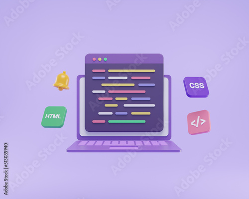 3D Render web development, software development, web design, coding and programming