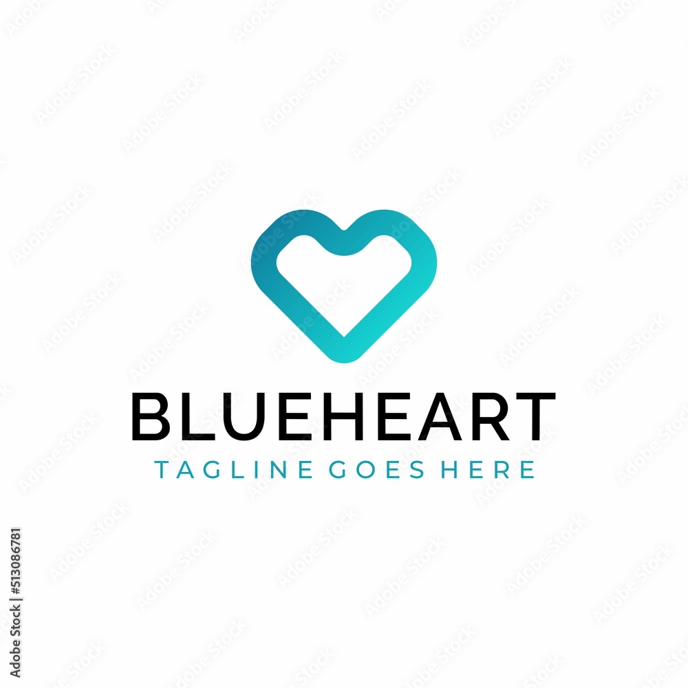Blue Heart Love Symbol Modern Logo Design