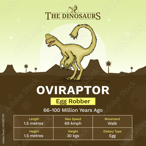 Description and Physical Characteristics of Oviraptor - Vector Illustration