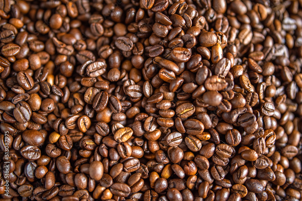 Background of fresh roasted coffee beans.
