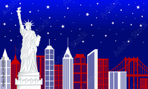 Liberty and New york city vector, themed elements of the American flag, red and white stripes and stars, suitable for the theme of United States Independence Day and other national events