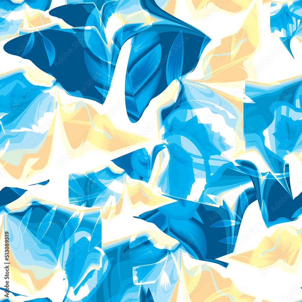 abstract background illustration with colorful tropical plant leaves seamless pattern on blue. natural background seamless. tropical wallpaper. creative wallpaper. Contour drawing. Floral background