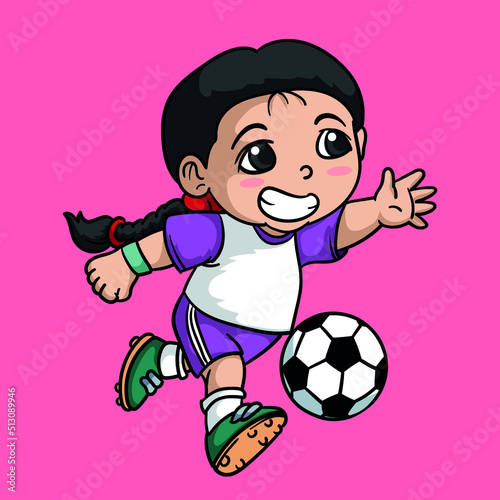 cute kid playing ball, cartoon vector illustration © singgih