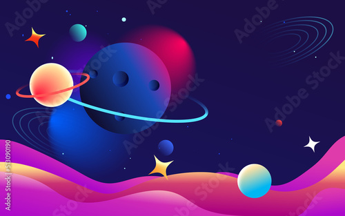 Fototapeta Naklejka Na Ścianę i Meble -  Astronaut is exploring space with universe and planets in the background, vector illustration
