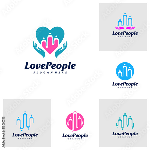 Set of Pulse People Logo Design Template. People logo concept vector. Emblem, Creative Symbol, Icon
