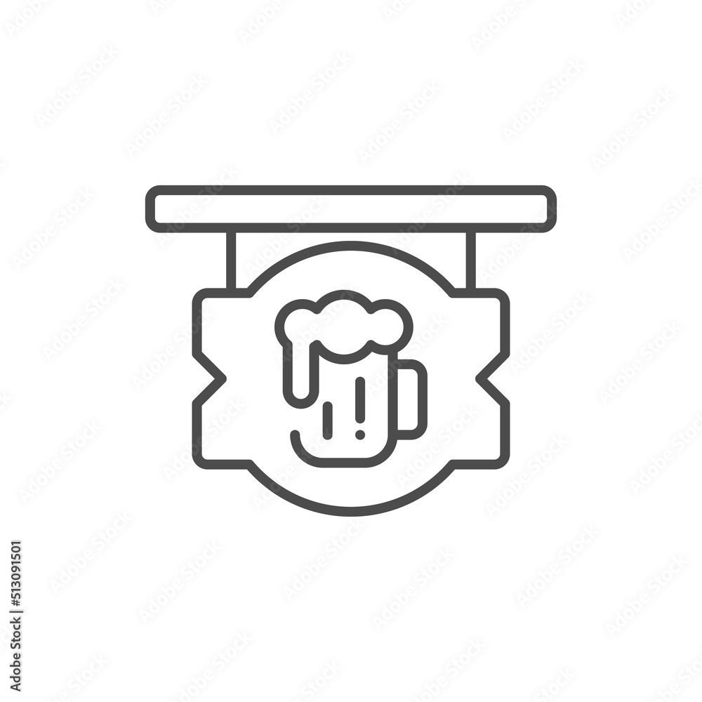 Beer pub signboard vector icon. line flat sign for mobile concept and web design. PUB sign with beer mug line icon. Symbol, logo illustration. Vector graphics Beer pub signboard vector icon. line flat sign for mobile concept and web design. PUB sign with beer mug line icon. Symbol, logo illustration. Vector graphics
