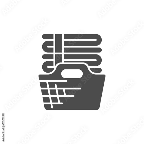 Basket with folded towels vector icon. filled flat sign for mobile concept and web design. Laundry, clean towel glyph icon. Symbol, logo illustration. Vector graphics
