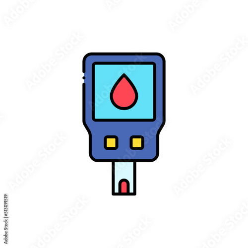 Glucometer vector icon. filled color flat sign for mobile concept and web design. Diabetic blood glucose test filled color icon. Symbol, logo illustration. Vector graphics
