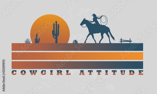 cowgirl desert retro vintage typography design vector