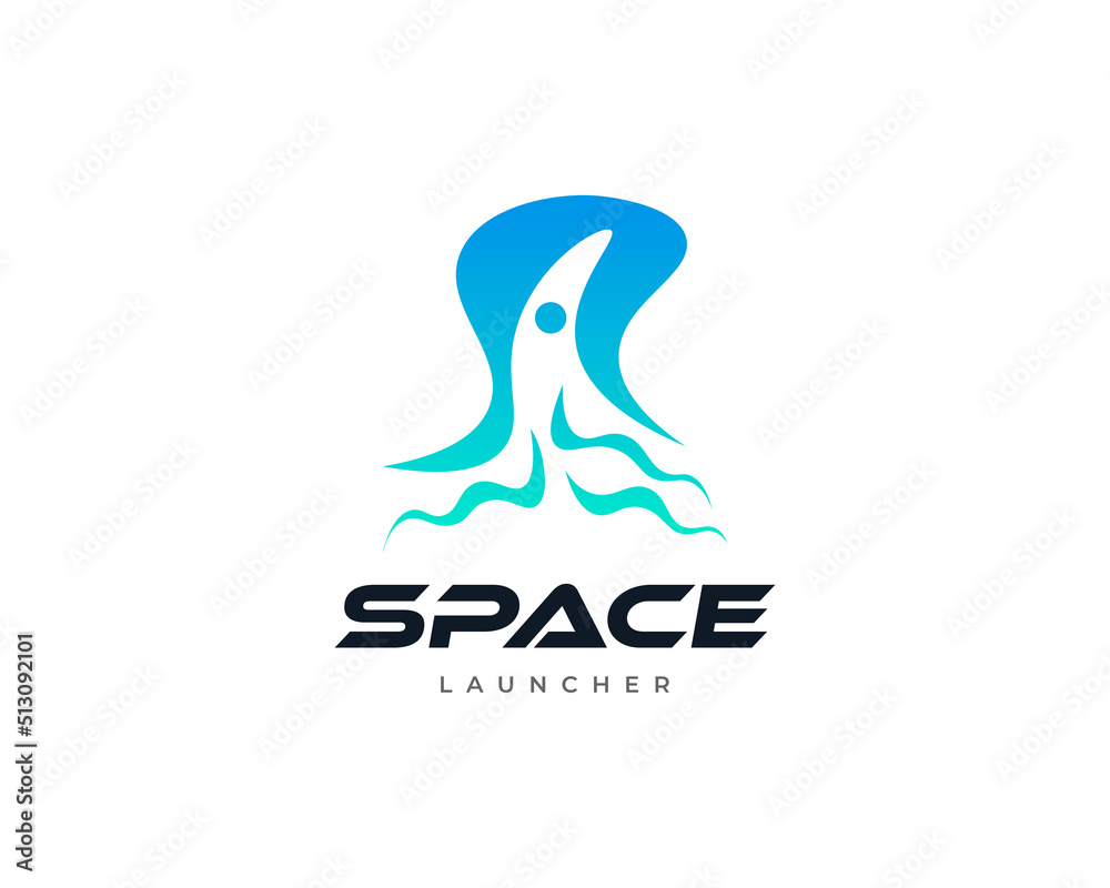 Obraz premium Blue Rocket Logo Design. Modern Spaceship Vector Illustration